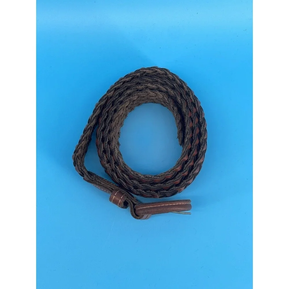 Vintage Braided Brown Split Leather Belt Size 34 Western‎ Boho Woven